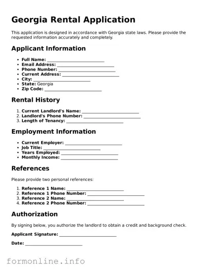 Free Rental Application Template for Georgia State