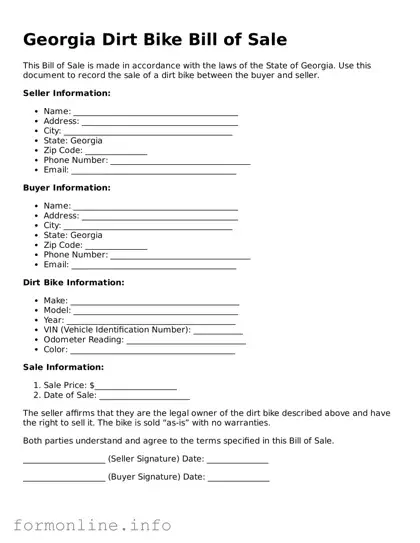 Free Dirt Bike Bill of Sale Template for Georgia State