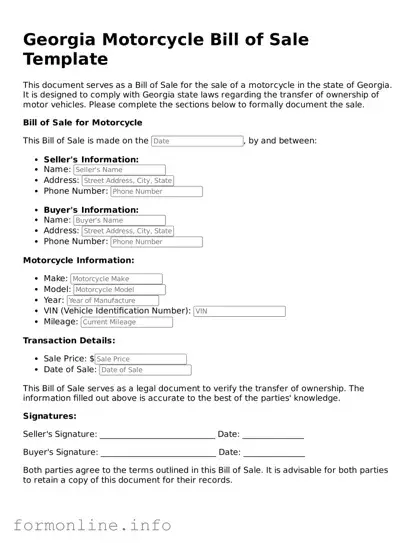 Free Motorcycle Bill of Sale Template for Georgia State