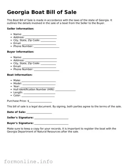 Free Boat Bill of Sale Template for Georgia State