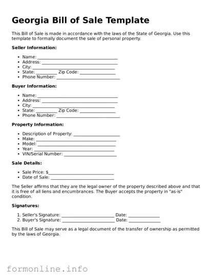 Free Bill of Sale Template for Georgia State