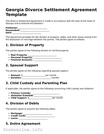 Free Divorce Settlement Agreement Template for Georgia State