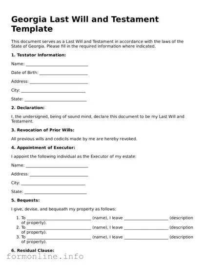 Free Last Will and Testament Template for Georgia State