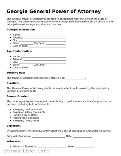 Free General Power of Attorney Template for Georgia State