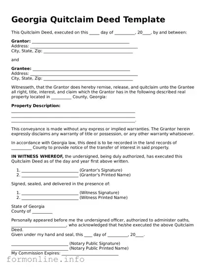 Free Quitclaim Deed Template for Georgia State