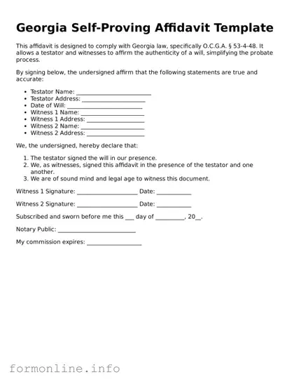 Free Self-Proving Affidavit Template for Georgia State