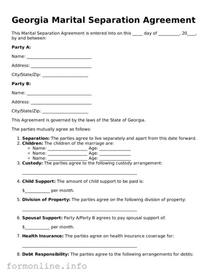 Free Marital Separation Agreement Template for Georgia State