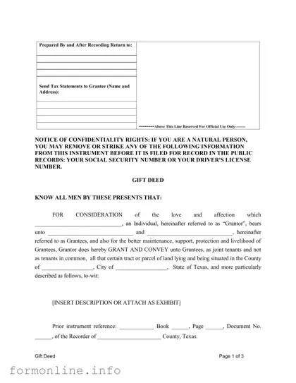 Fill Out a Valid Gift Deed Texas Form