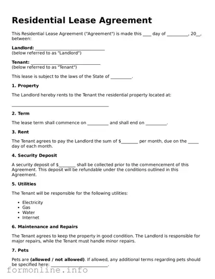 Printable Residential Lease Agreement Form