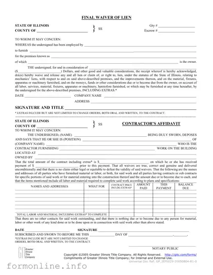 Fill Out a Valid Illinois Final Waiver Of Lien Form