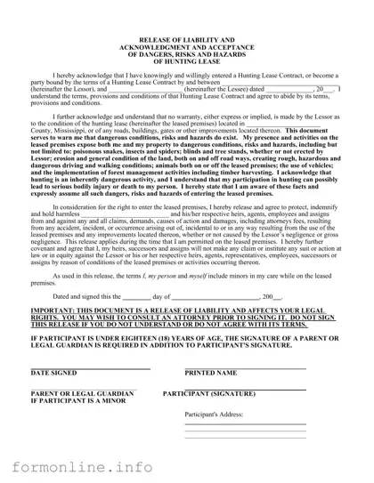 Fill Out a Valid Liability Hunting Form