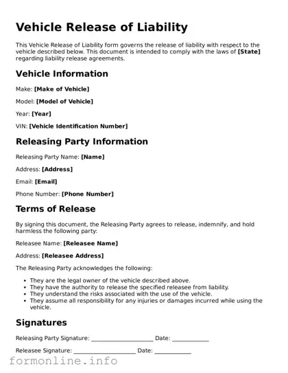 Printable Vehicle Release of Liability Form