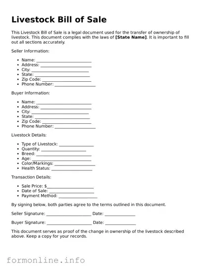 Printable Livestock Bill of Sale Form