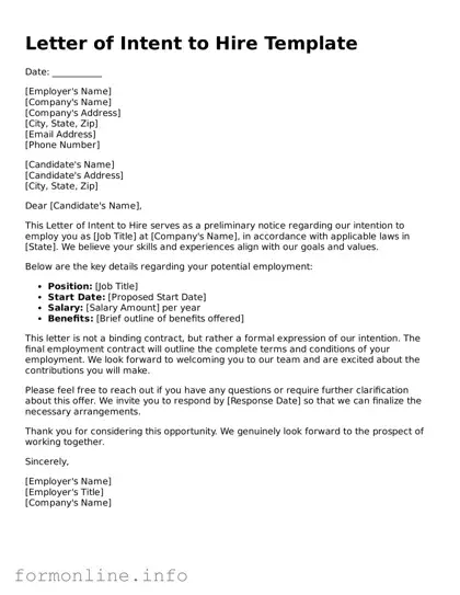 Printable Letter of Intent to Hire Form