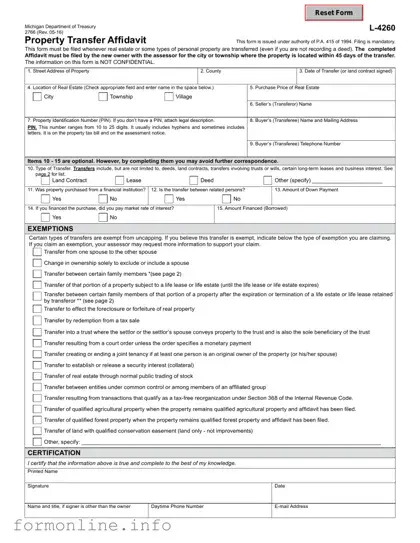 Fill Out a Valid Michigan Property Transfer Affidavit 2766 Form