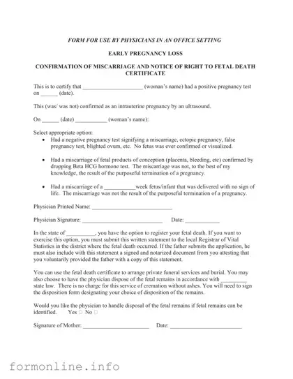 Fill Out a Valid Miscarriage Discharge Paper Form