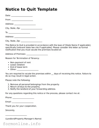 Printable Notice to Quit Form