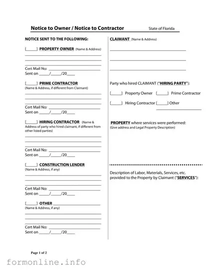 Fill Out a Valid Notice Owner Florida Form