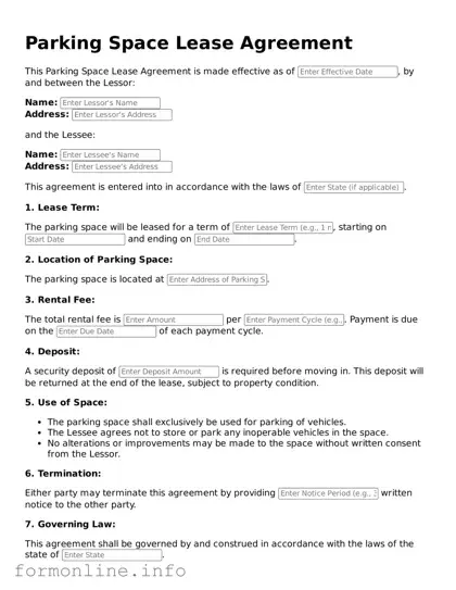 Printable Parking Space Lease Agreement Form
