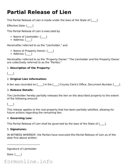 Printable Partial Release of Lien Form