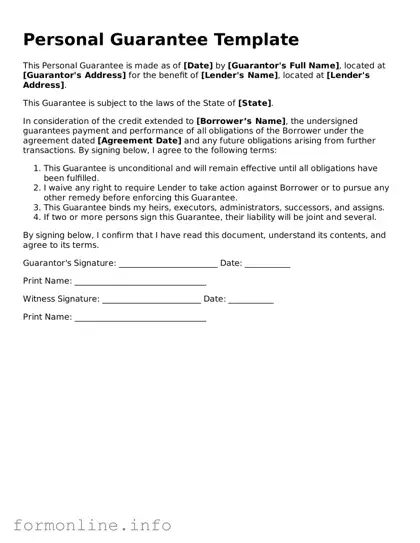 Printable Personal Guarantee Form