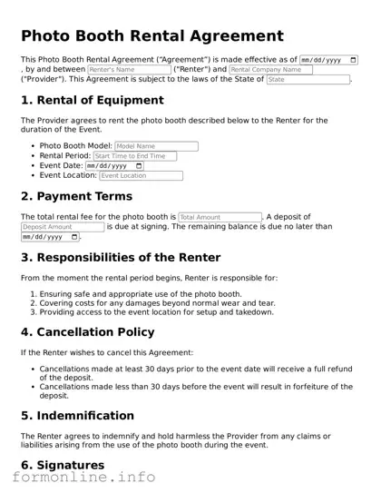 Printable Photo Booth Rental Agreement Form