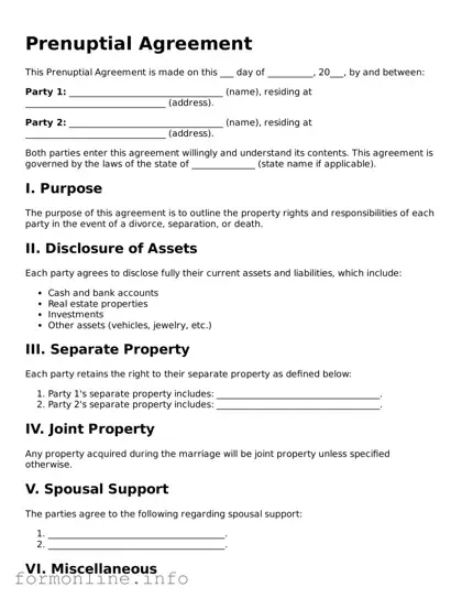 Printable Prenuptial Agreement Form