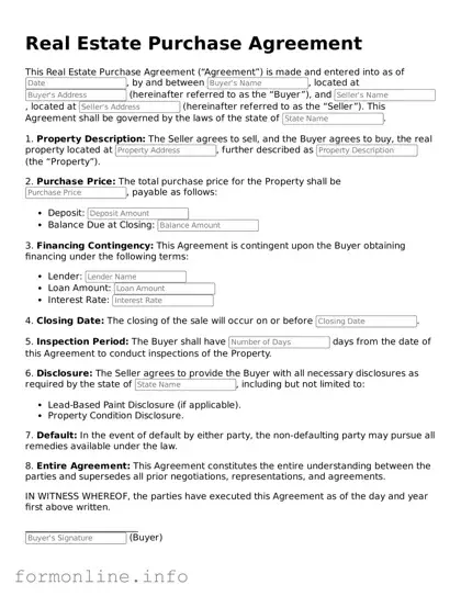 Printable Real Estate Purchase Agreement Form