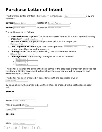 Printable Purchase Letter of Intent Form