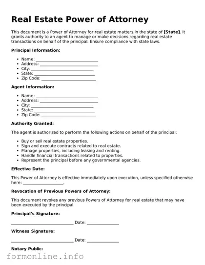 Printable Real Estate Power of Attorney Form