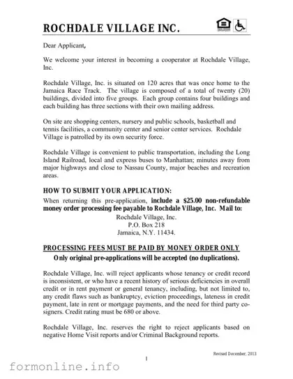 Fill Out a Valid Rochdale village application Form