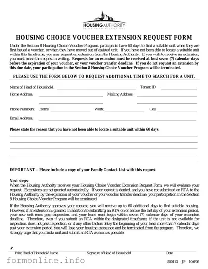 Fill Out a Valid Section 8 Voucher Extension Form