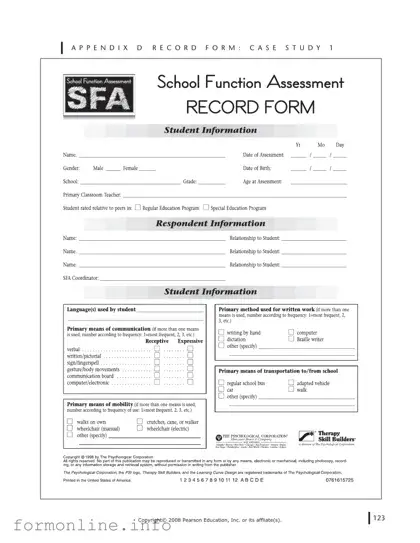 Fill Out a Valid School Function Assessment Form