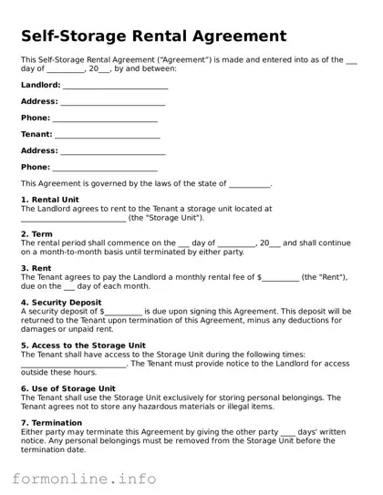 Printable Self-Storage Rental Agreement Form