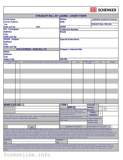 Fill Out a Valid Straight Bill Of Lading Form