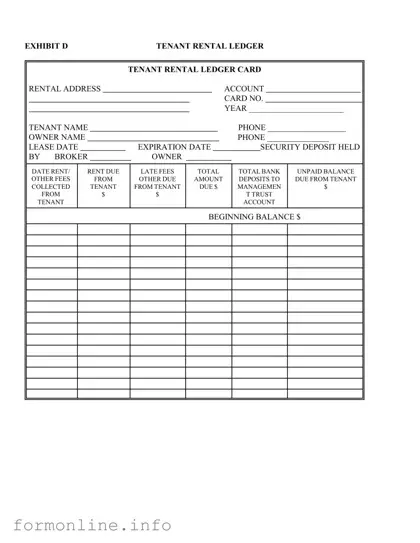 Fill Out a Valid Tenant Ledger Card Form