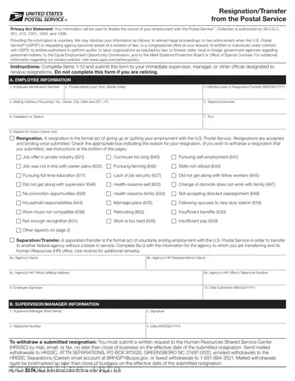 Fill Out a Valid Usps Resignation Form