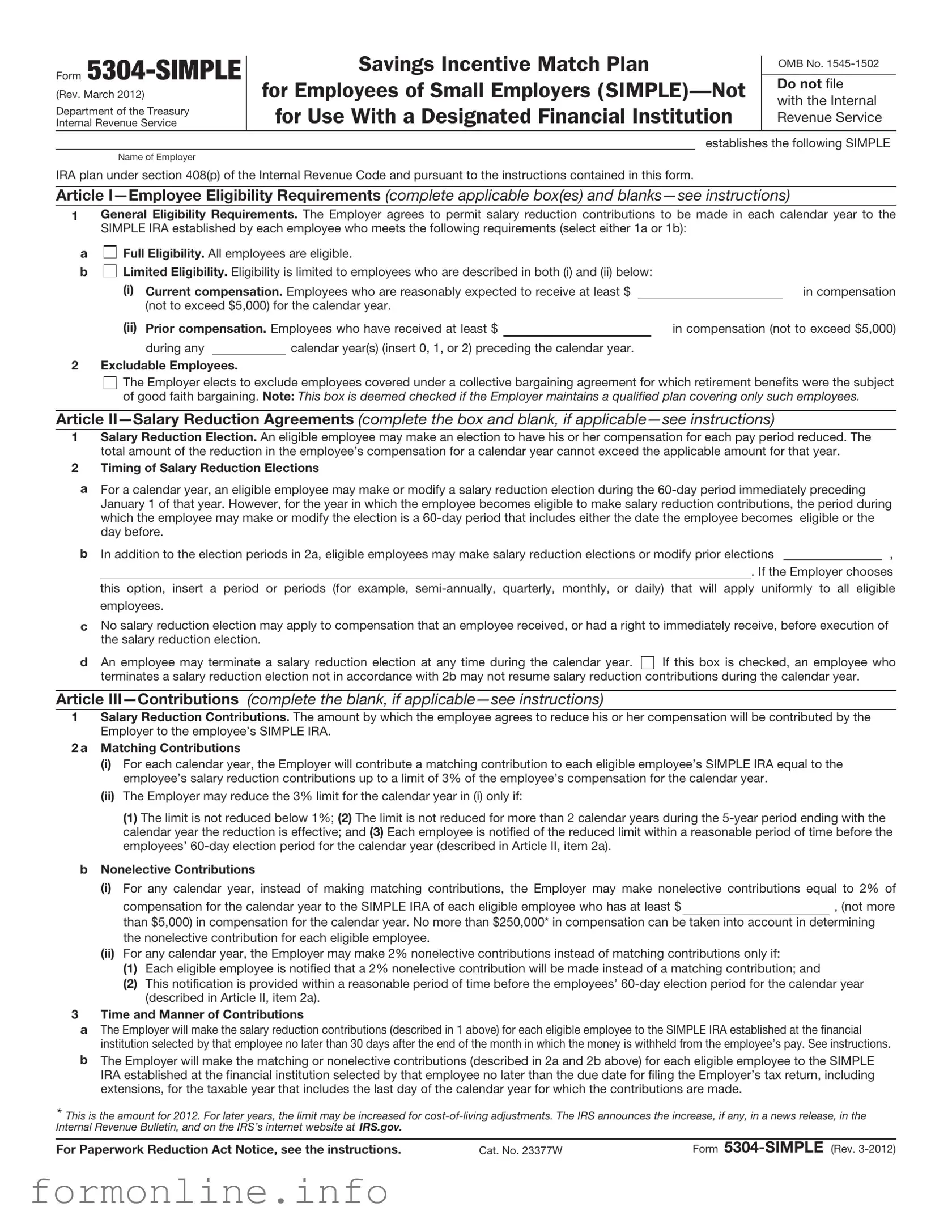 Fill Out a Valid IRS 5304-SIMPLE Form