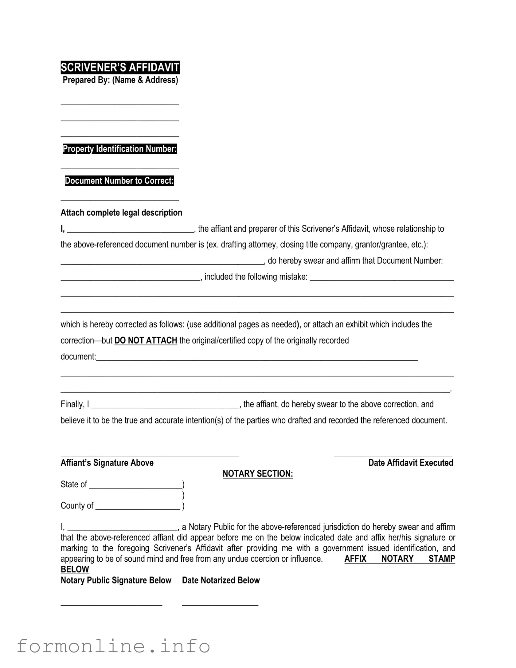 Fill Out a Valid Scrivener's Affidavit Form