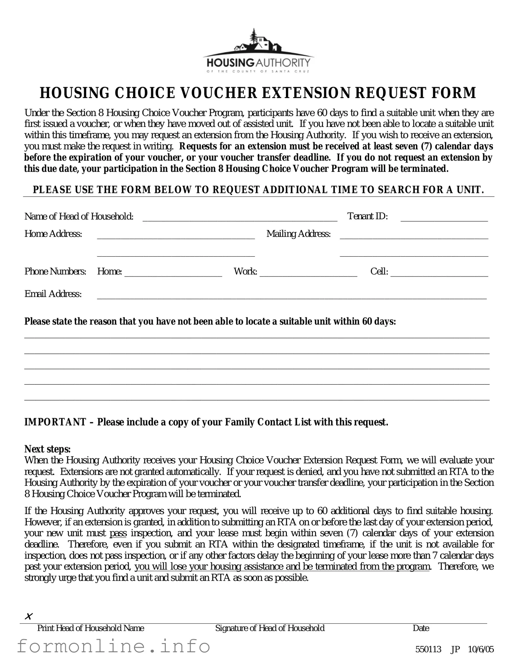 Fill Out a Valid Section 8 Voucher Extension Form