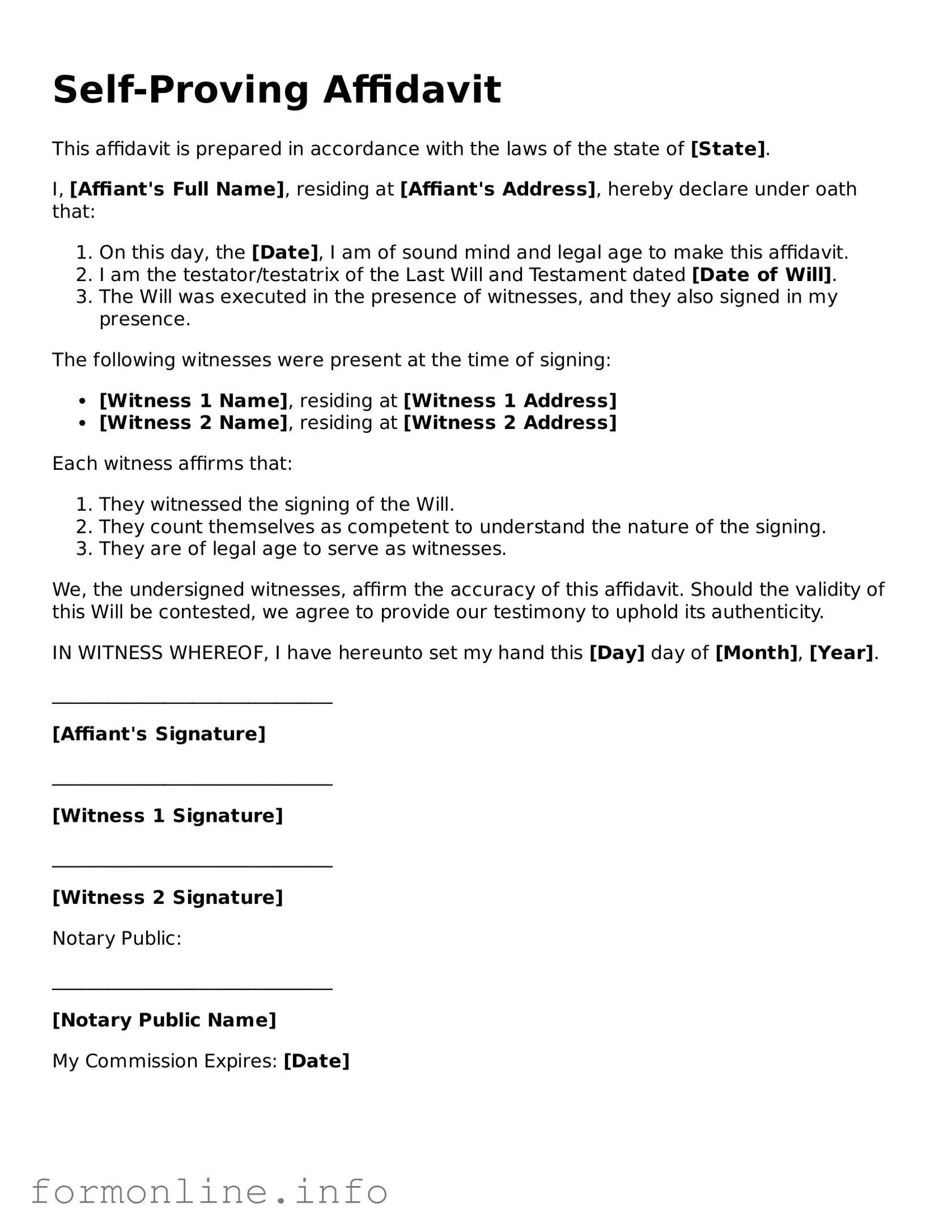 Printable Self-Proving Affidavit Form