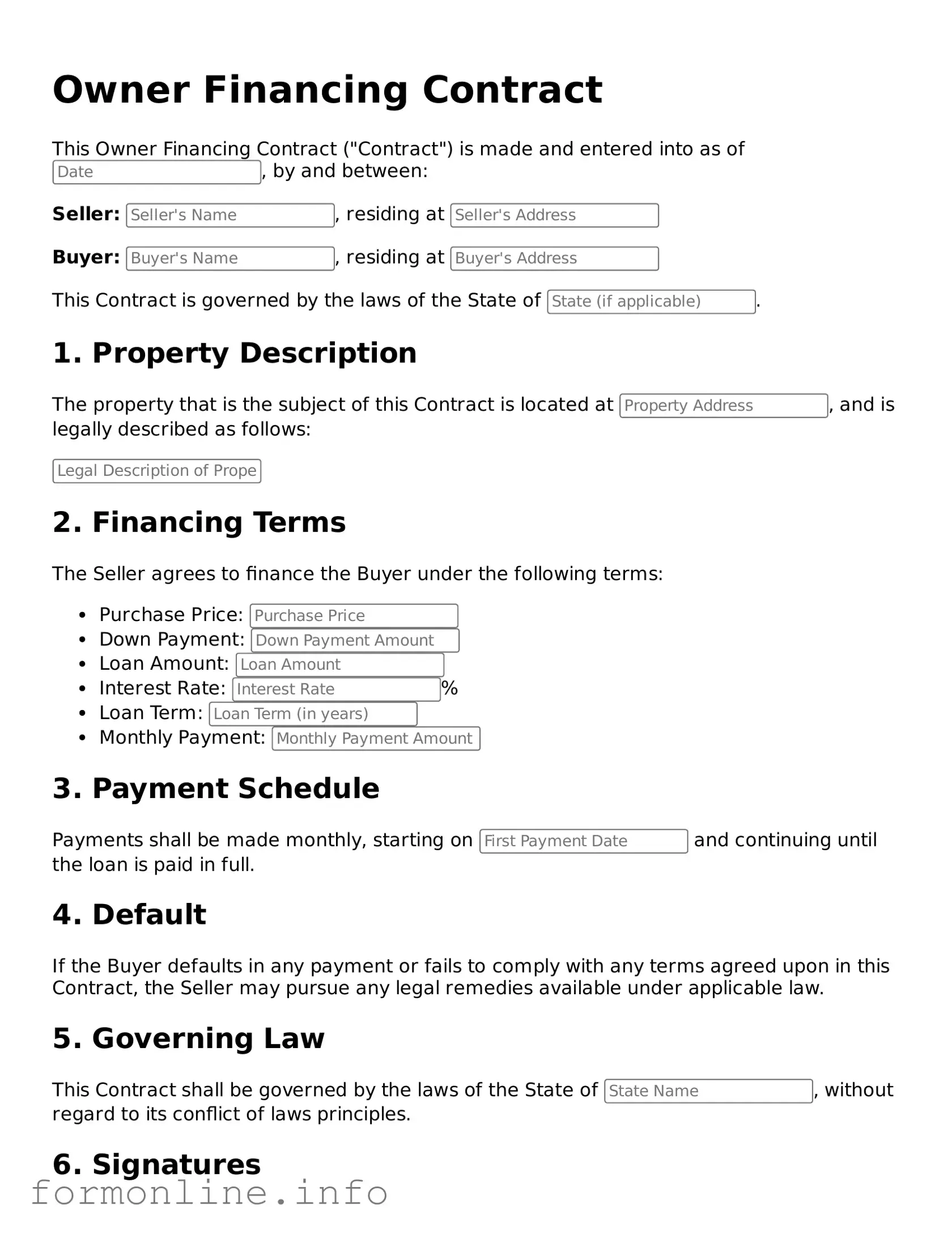 Printable Owner Financing Contract Form