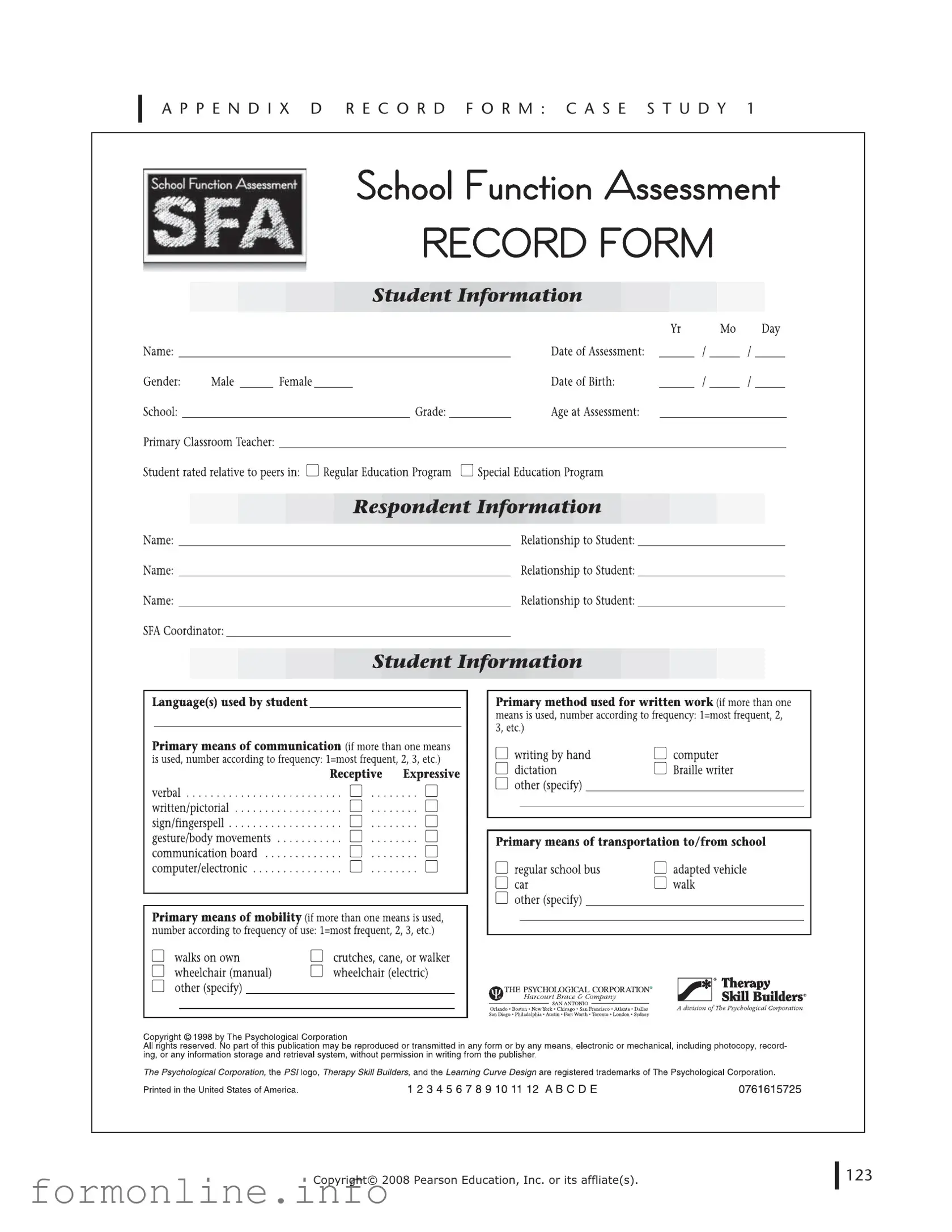 Fill Out a Valid School Function Assessment Form
