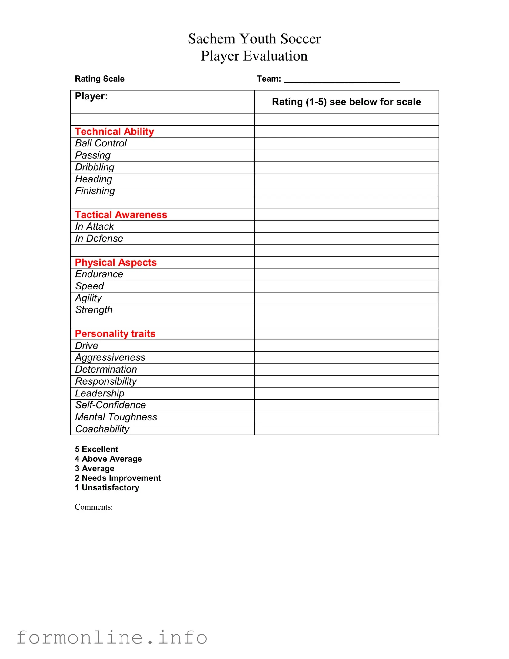 Fill Out a Valid Soccer Player Evaluation Form