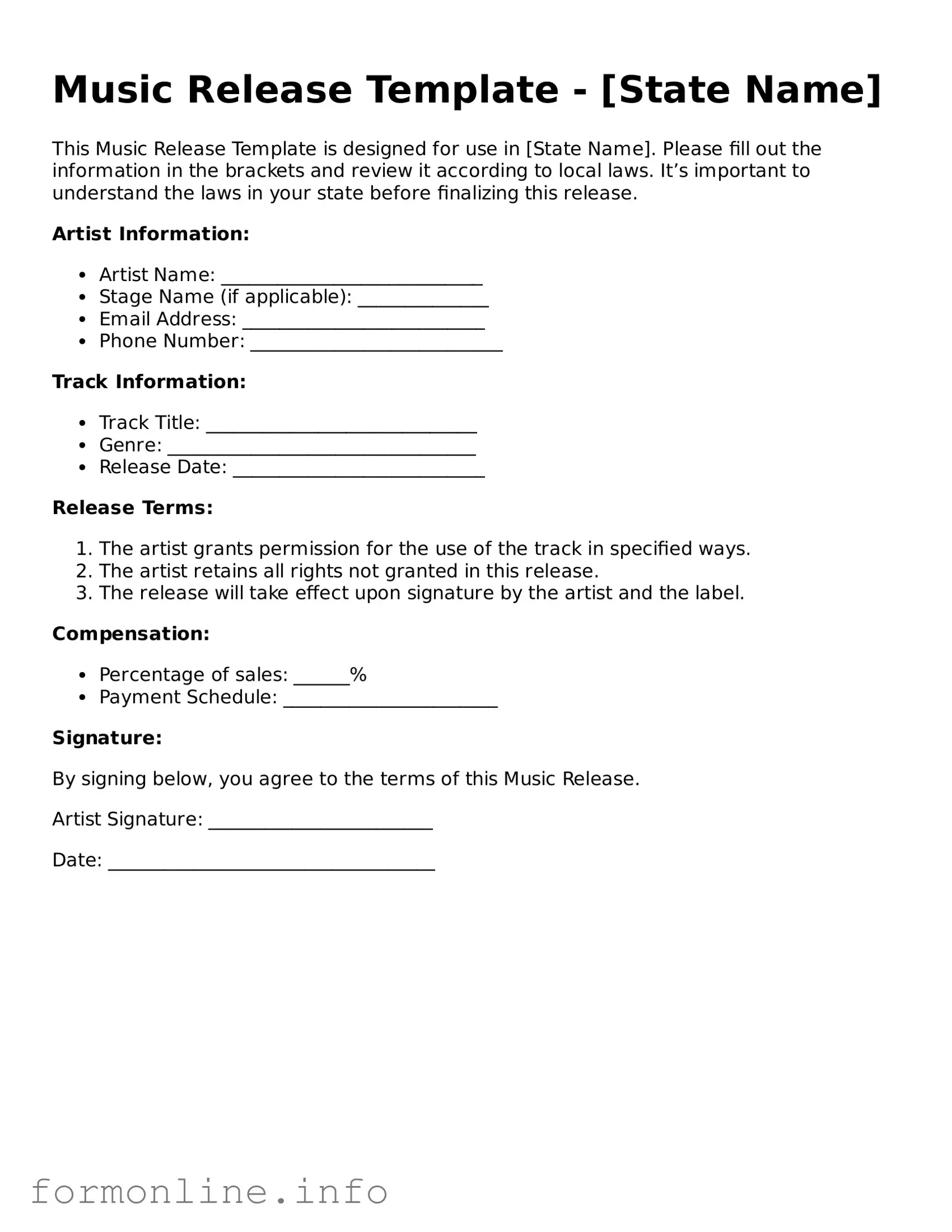 Printable Music Release Form