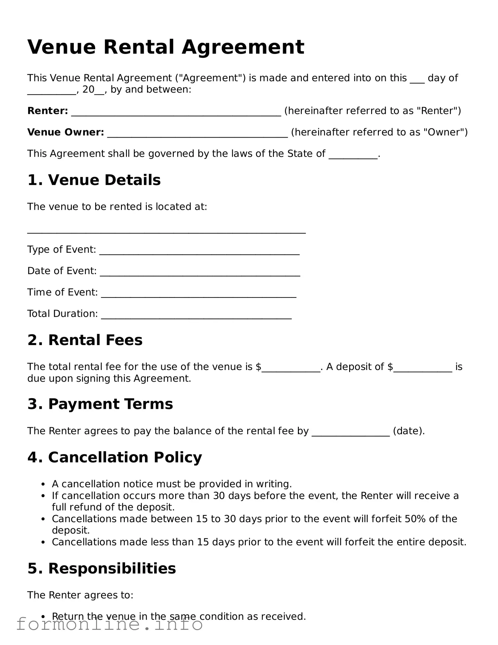 Printable Venue Rental Agreement Form