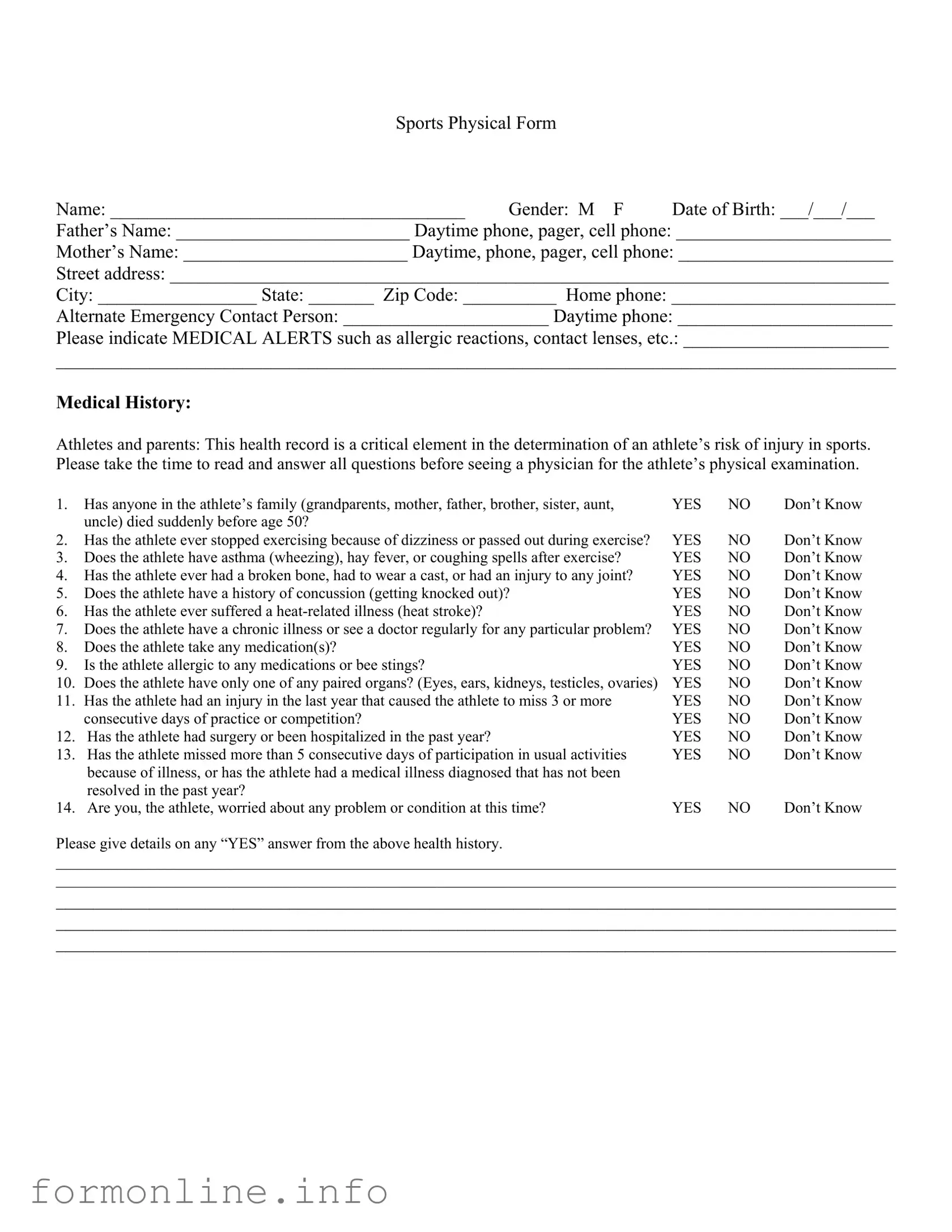 Fill Out a Valid Sports Physical Form
