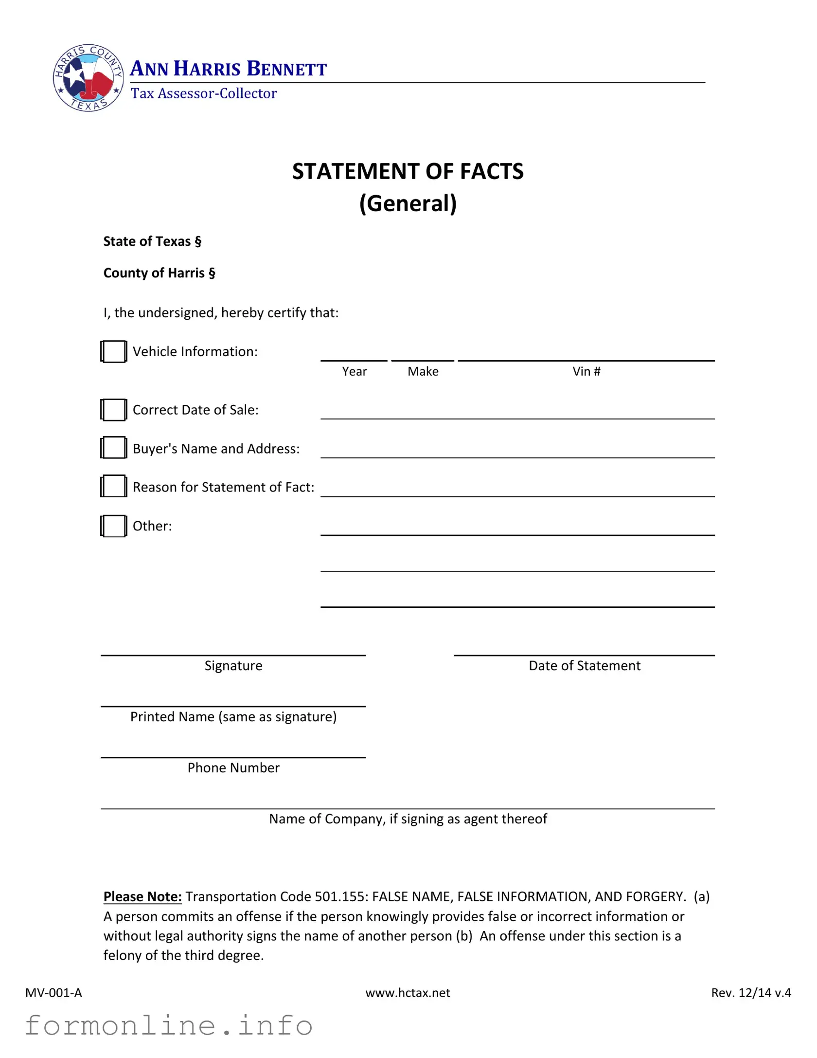 Fill Out a Valid Statement Of Fact Texas Form