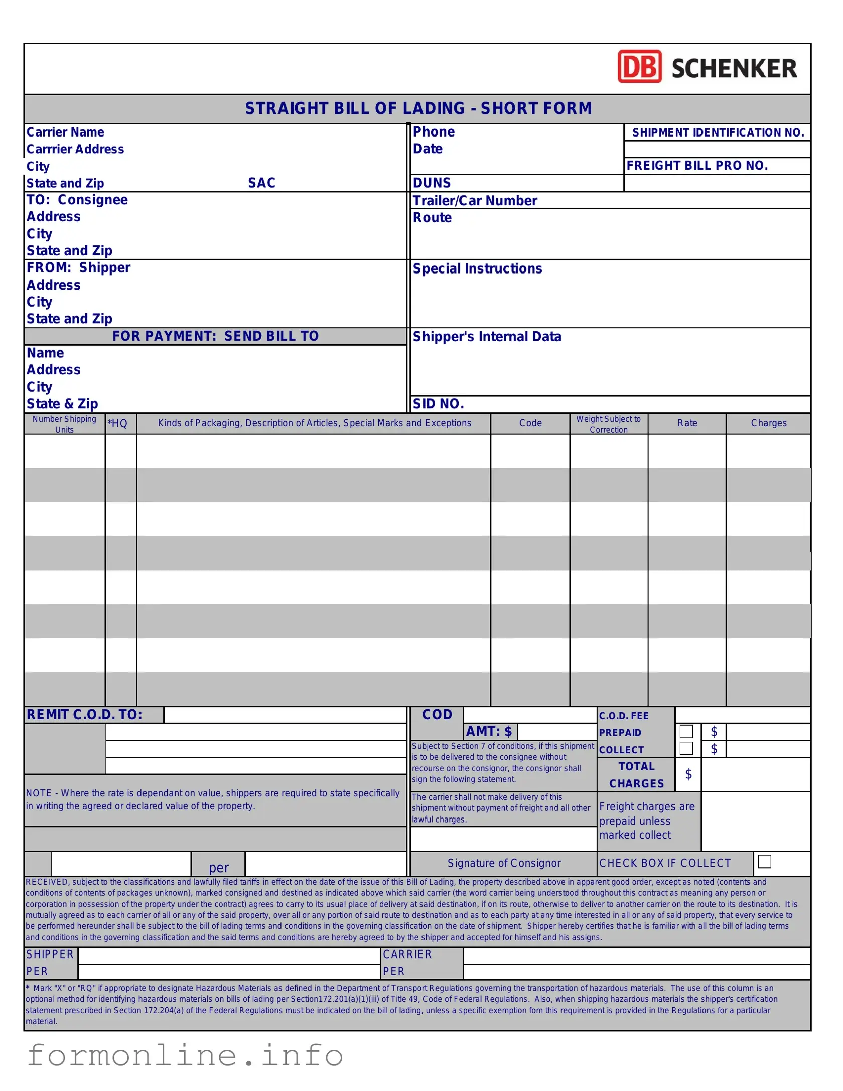 Fill Out a Valid Straight Bill Of Lading Form