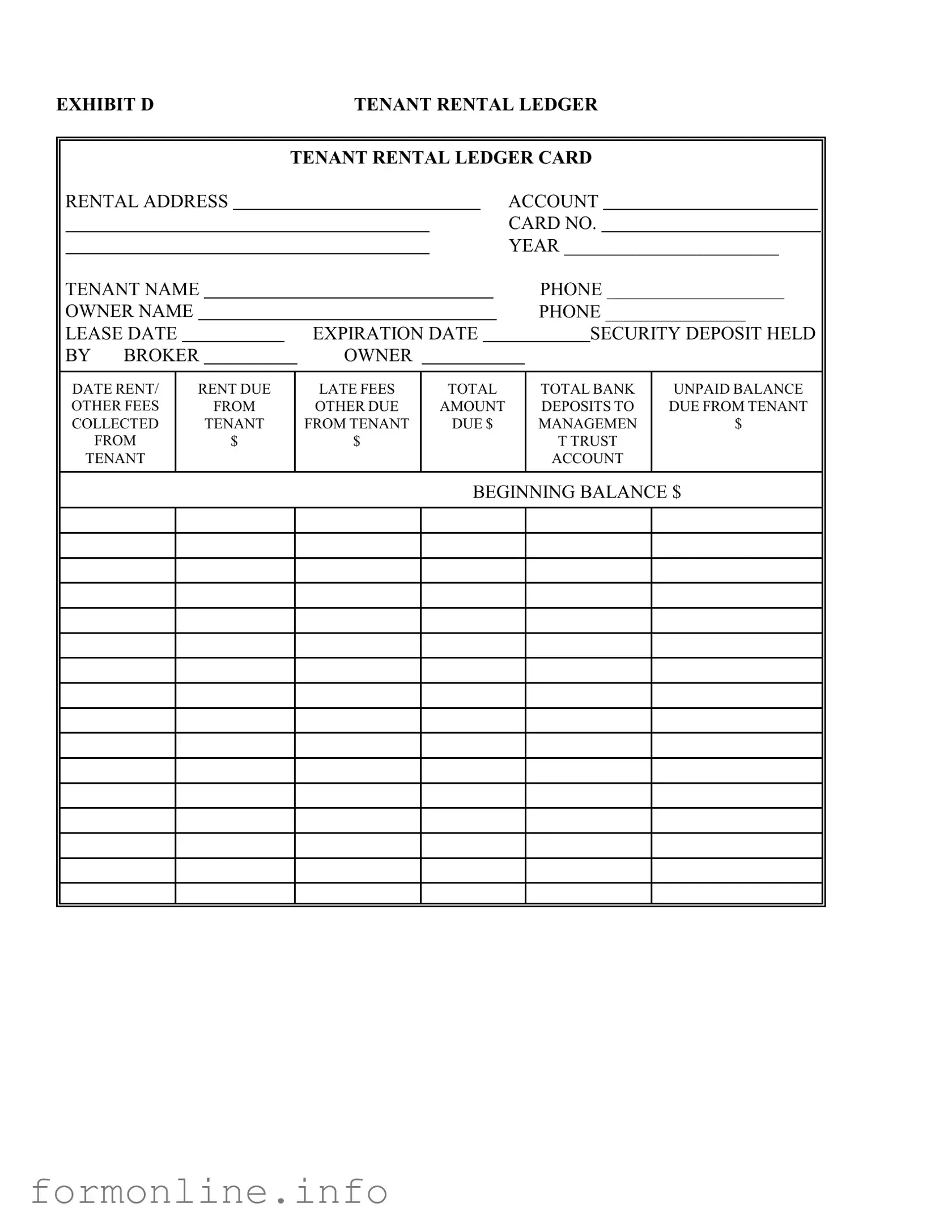 Fill Out a Valid Tenant Ledger Card Form